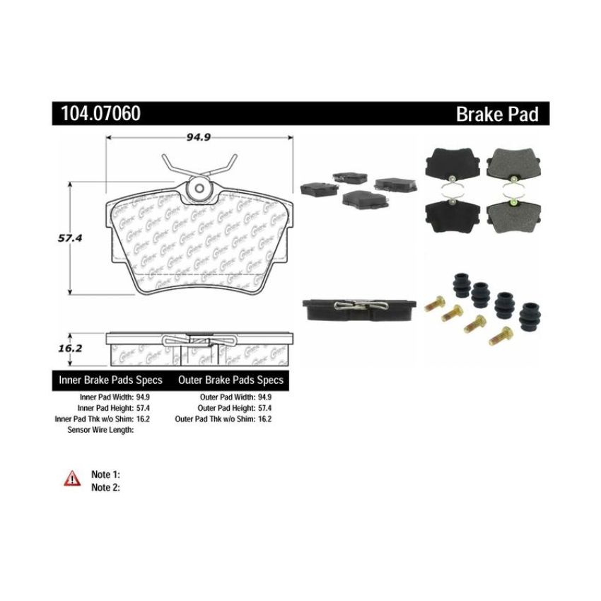 CENTRIC PARTS 104.07060 Posi Quiet Semi-Metallic Brake Pads with Hardware