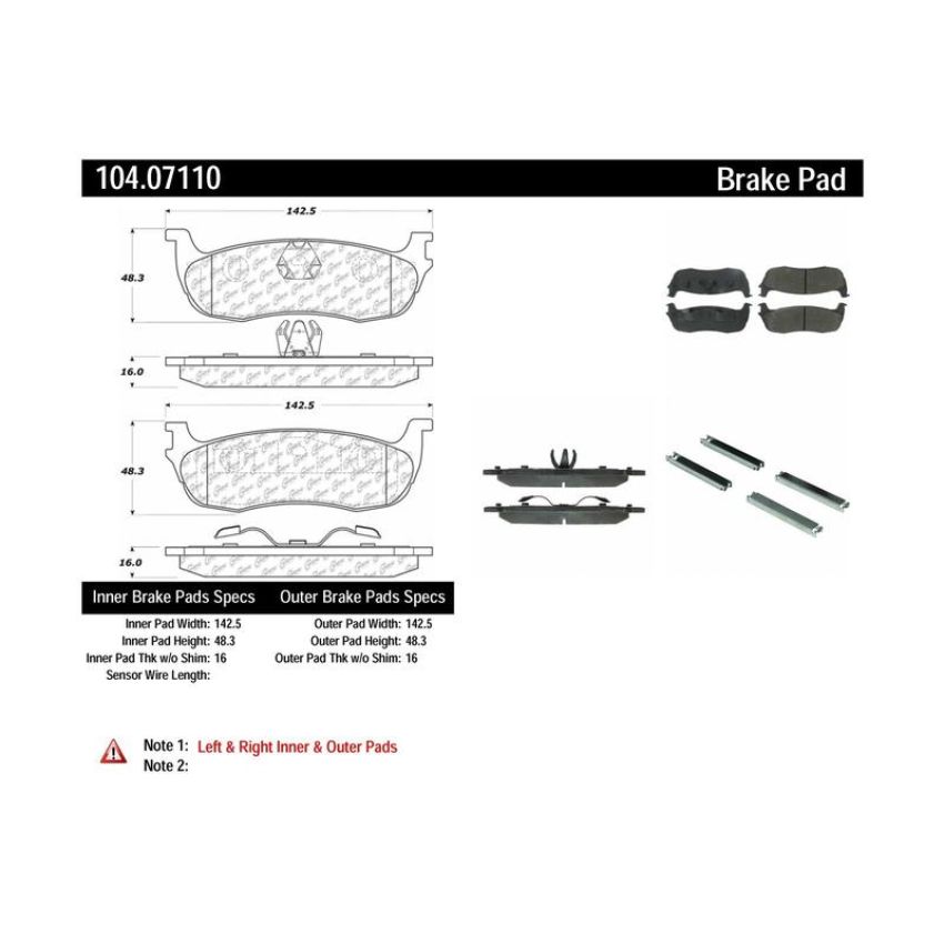 CENTRIC PARTS 104.07110 Posi Quiet Semi-Metallic Brake Pads with Hardware