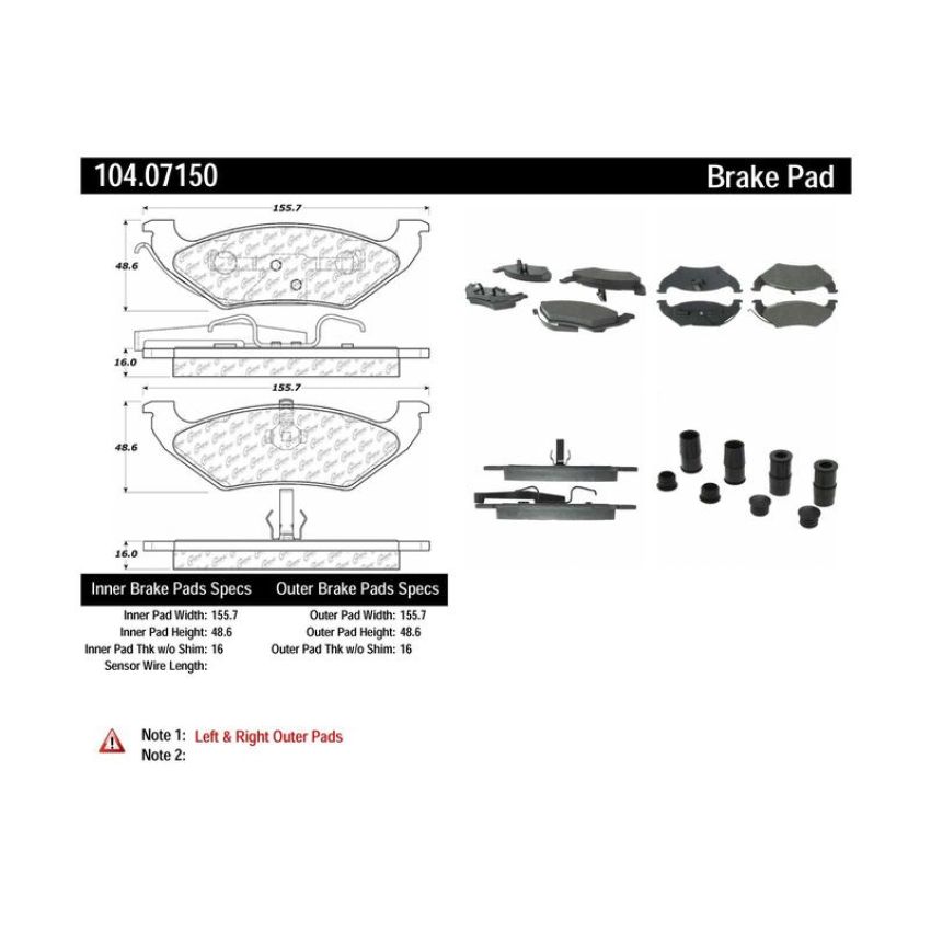 CENTRIC PARTS 104.07150 Posi Quiet Semi-Metallic Brake Pads with Hardware