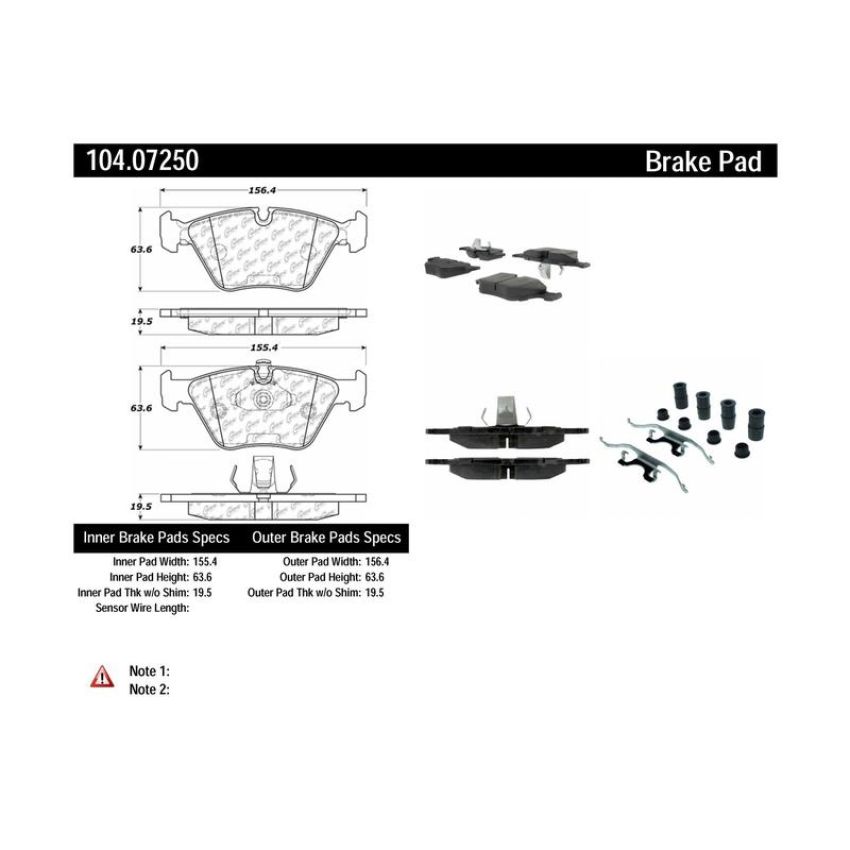 CENTRIC PARTS 104.07250 Posi Quiet Semi-Metallic Brake Pads with Hardware