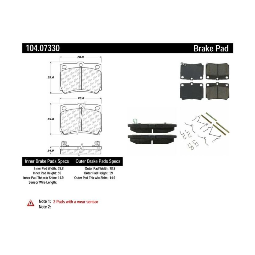 CENTRIC PARTS 104.07330 Posi Quiet Semi-Metallic Brake Pads with Hardware