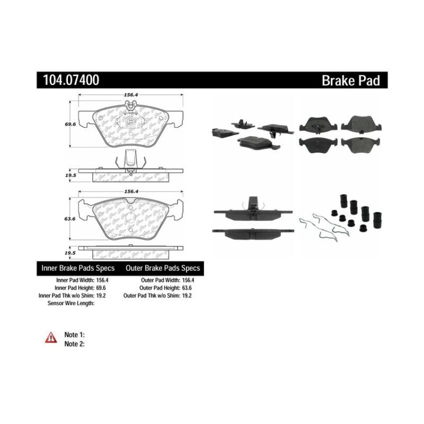 CENTRIC PARTS 104.07400 Posi Quiet Semi-Metallic Brake Pads with Hardware
