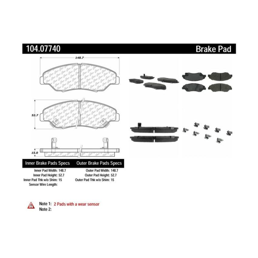 CENTRIC PARTS 104.07740 Posi Quiet Semi-Metallic Brake Pads with Hardware
