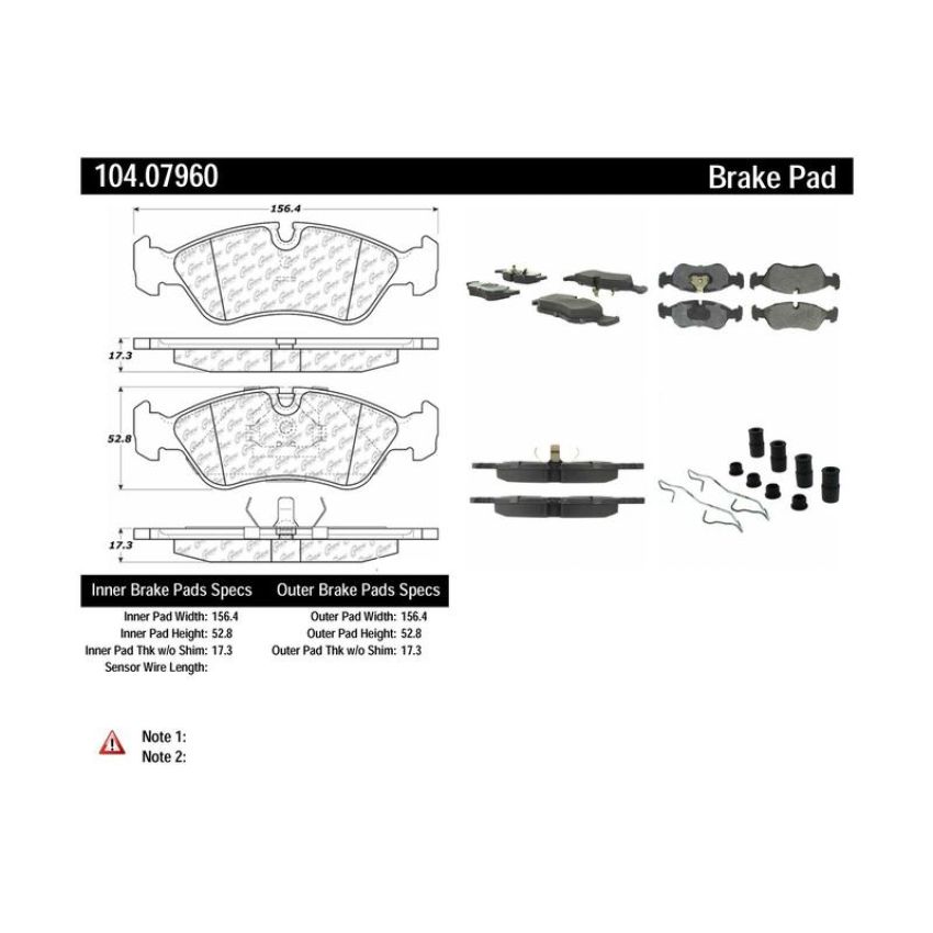 CENTRIC PARTS 104.07960 Posi Quiet Semi-Metallic Brake Pads with Hardware