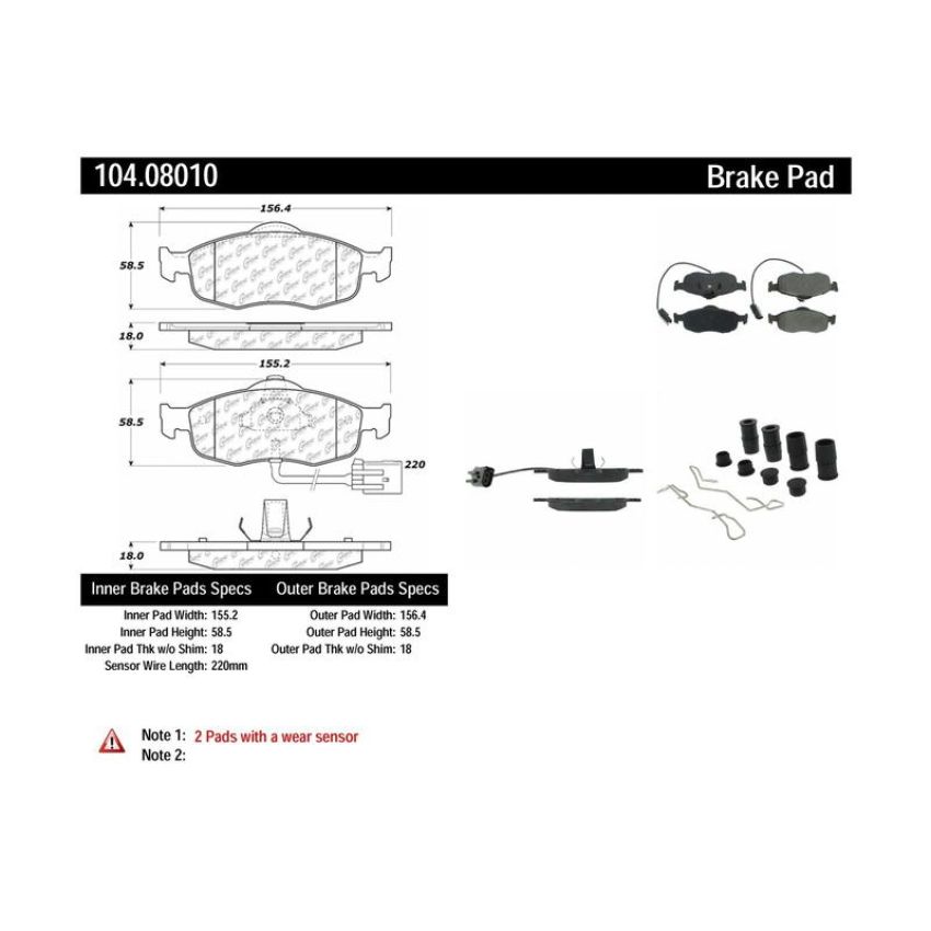 CENTRIC PARTS 104.08010 Posi Quiet Semi-Metallic Brake Pads with Hardware