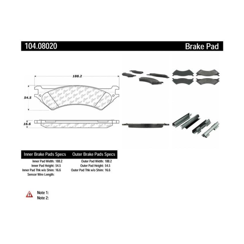 CENTRIC PARTS 104.08020 Posi Quiet Semi-Metallic Brake Pads with Hardware