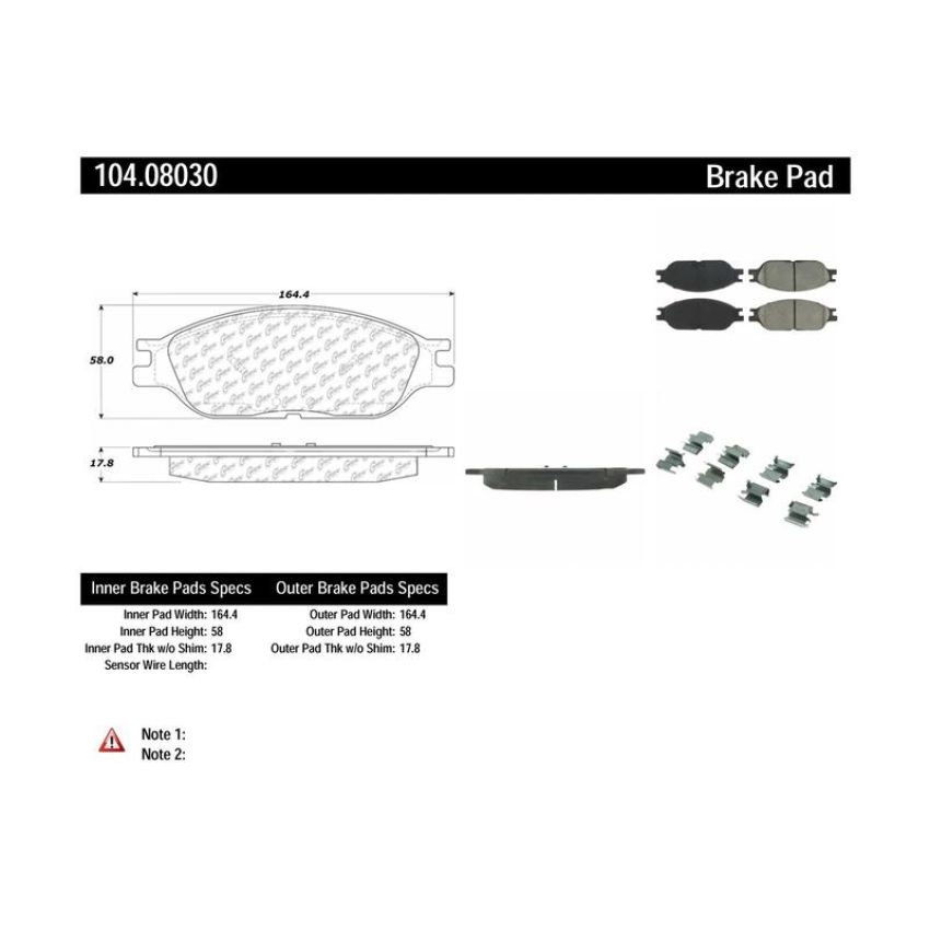 CENTRIC PARTS 104.08030 Posi Quiet Semi-Metallic Brake Pads with Hardware