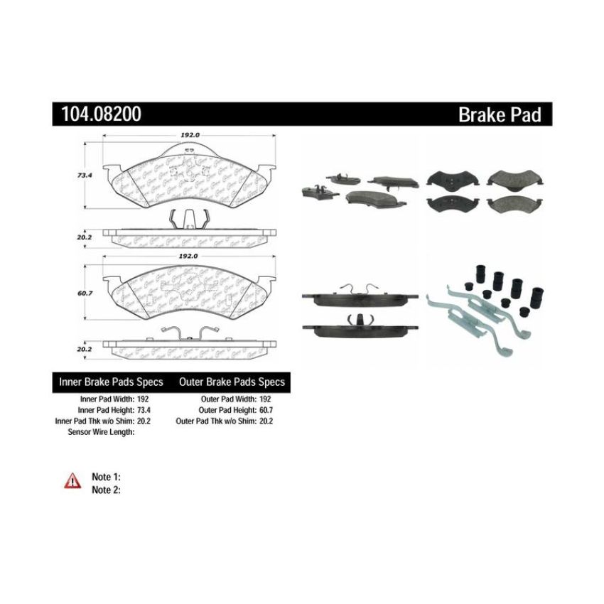 CENTRIC PARTS 104.08200 Posi Quiet Semi-Metallic Brake Pads with Hardware