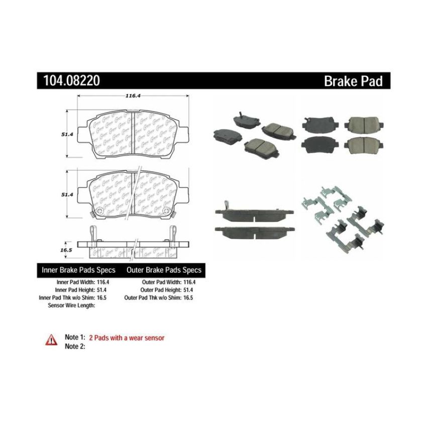CENTRIC PARTS 104.08220 Posi Quiet Semi-Metallic Brake Pads with Hardware