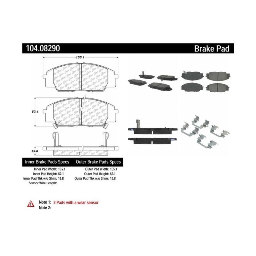 CENTRIC PARTS 104.08290 Posi Quiet Semi-Metallic Brake Pads with Hardware
