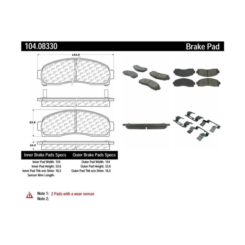 CENTRIC PARTS 104.08330 Posi Quiet Semi-Metallic Brake Pads with Hardware