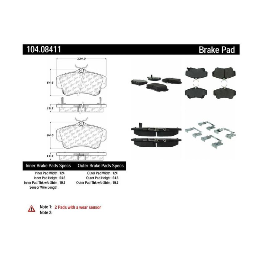 CENTRIC PARTS 104.08411 Posi Quiet Semi-Metallic Brake Pads with Hardware