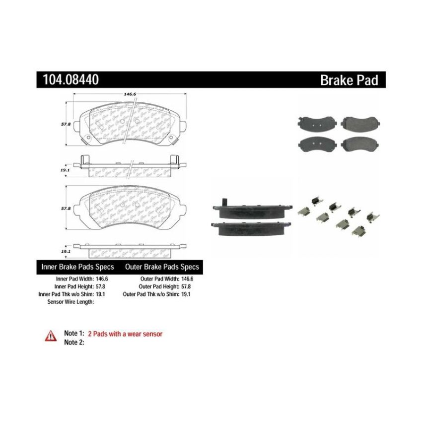 CENTRIC PARTS 104.08440 Posi Quiet Semi-Metallic Brake Pads with Hardware