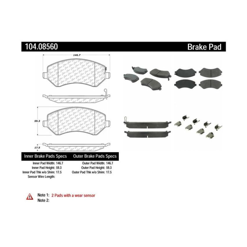 CENTRIC PARTS 104.08560 Posi Quiet Semi-Metallic Brake Pads with Hardware