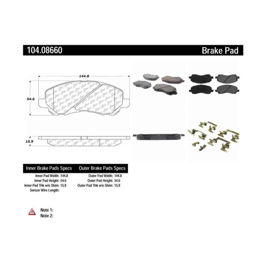 CENTRIC PARTS 104.08660 Posi Quiet Semi-Metallic Brake Pads with Hardware