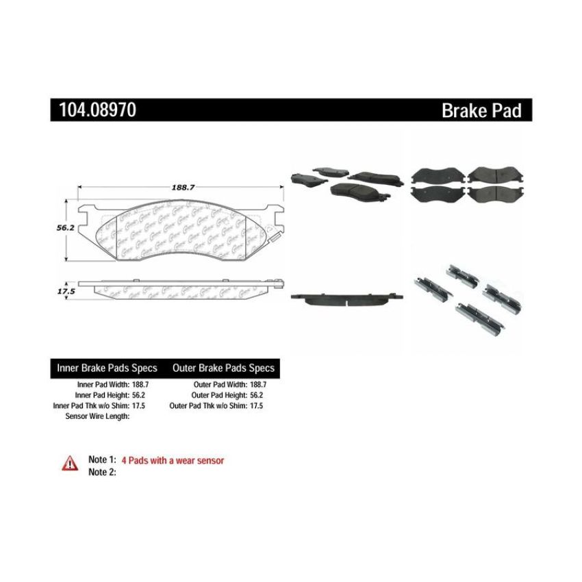 CENTRIC PARTS 104.08970 Posi Quiet Semi-Metallic Brake Pads with Hardware
