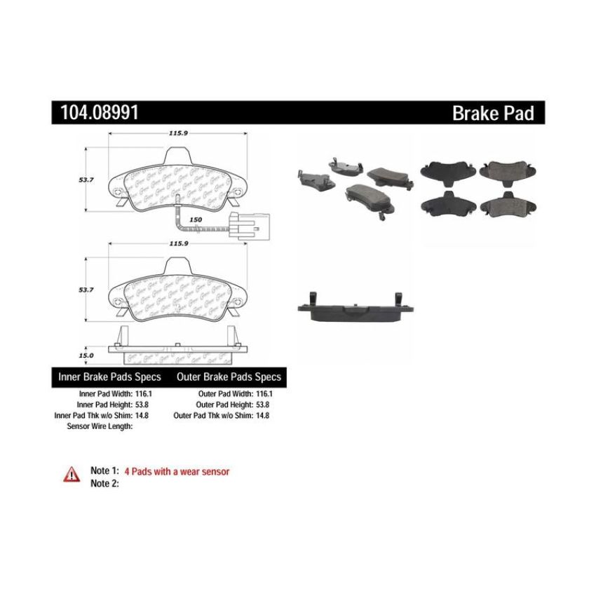CENTRIC PARTS 104.08991 Posi Quiet Semi-Metallic Brake Pads with Hardware