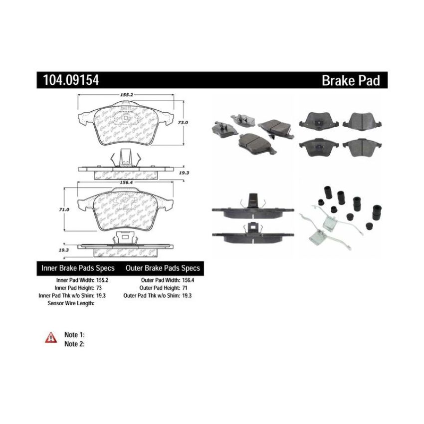 CENTRIC PARTS 104.09154 Posi Quiet Semi-Metallic Brake Pads with Hardware