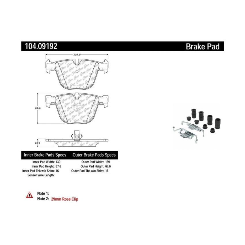 CENTRIC PARTS 104.09192 Posi Quiet Semi-Metallic Brake Pads with Hardware