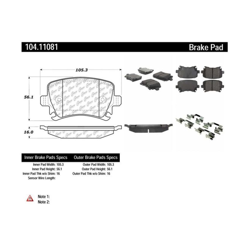 CENTRIC PARTS 104.11081 Posi Quiet Semi-Metallic Brake Pads with Hardware