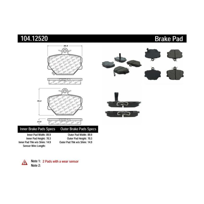 CENTRIC PARTS 104.12520 Posi Quiet Semi-Metallic Brake Pads
