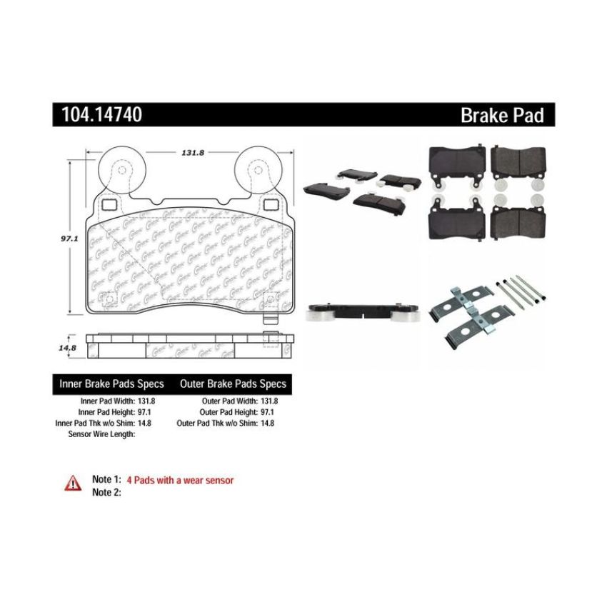 CENTRIC PARTS 104.14740 Posi Quiet Semi-Metallic Brake Pads with Hardware