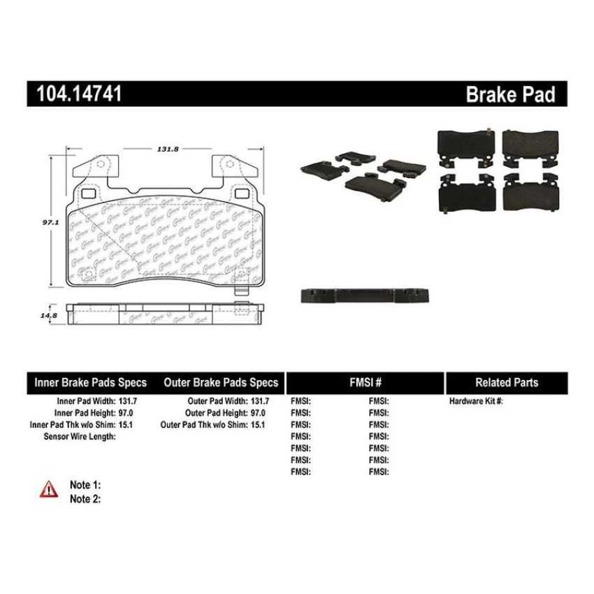 CENTRIC PARTS 104.14741 Posi Quiet Semi-Metallic Brake Pads with Hardware