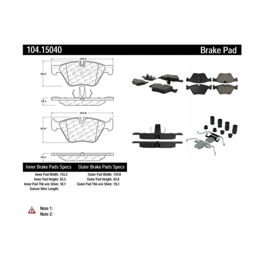CENTRIC PARTS 104.15040 Posi Quiet Semi-Metallic Brake Pads with Hardware
