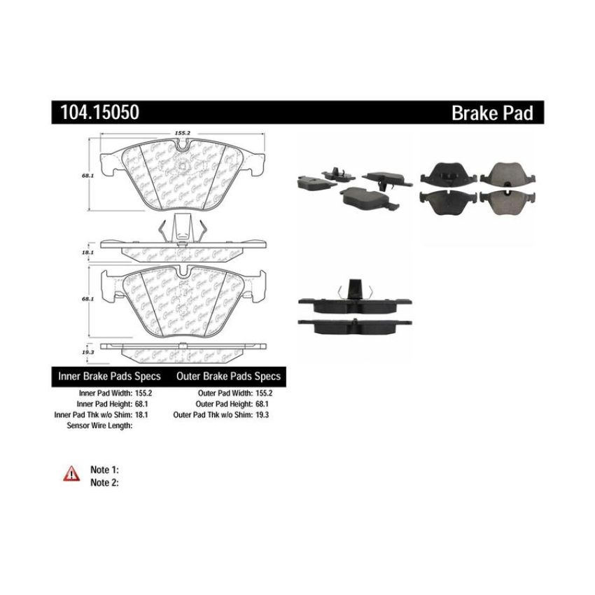 CENTRIC PARTS 104.15050 Posi Quiet Semi-Metallic Brake Pads with Hardware