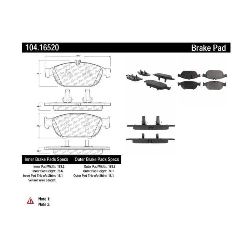CENTRIC PARTS 104.16520 Posi Quiet Semi-Metallic Brake Pads