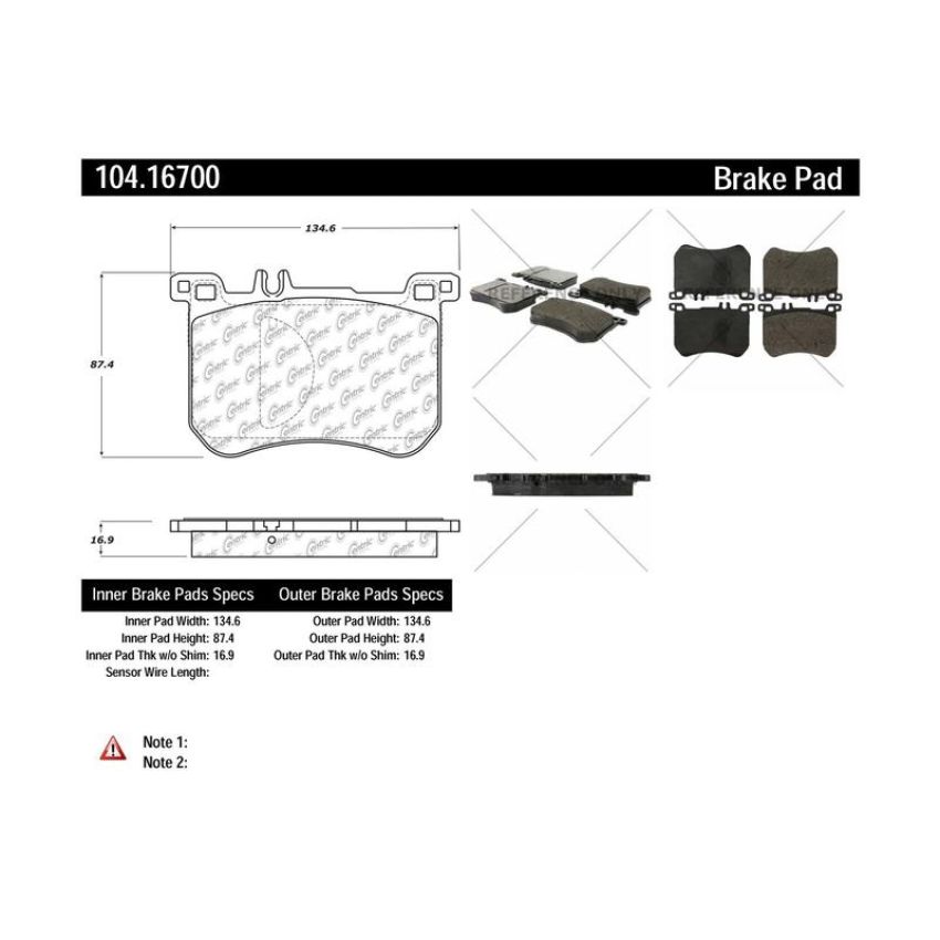 CENTRIC PARTS 104.16700 Posi Quiet Semi-Metallic Brake Pads with Hardware