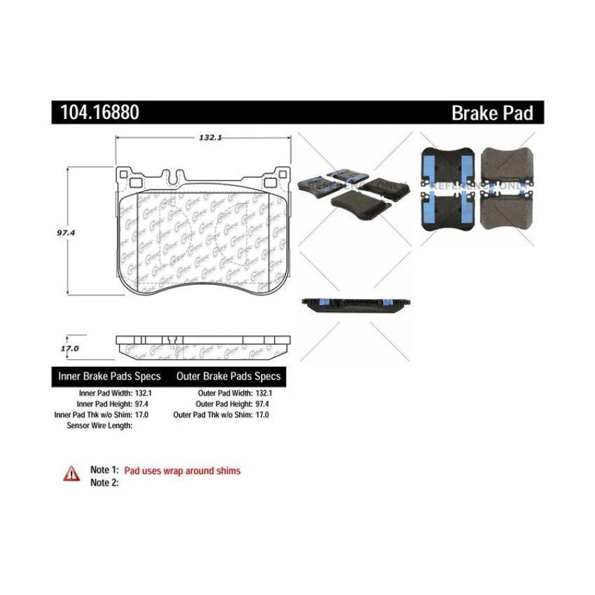 CENTRIC PARTS 104.16880 Posi Quiet Semi-Metallic Brake Pads with Hardware