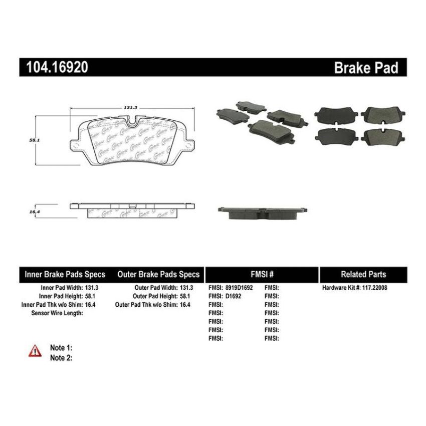 CENTRIC PARTS 104.16920 Posi Quiet Semi-Metallic Brake Pads with Hardware