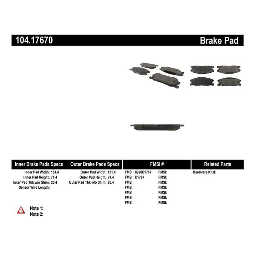 CENTRIC PARTS 104.17670 Posi Quiet Semi-Metallic Brake Pads with Hardware