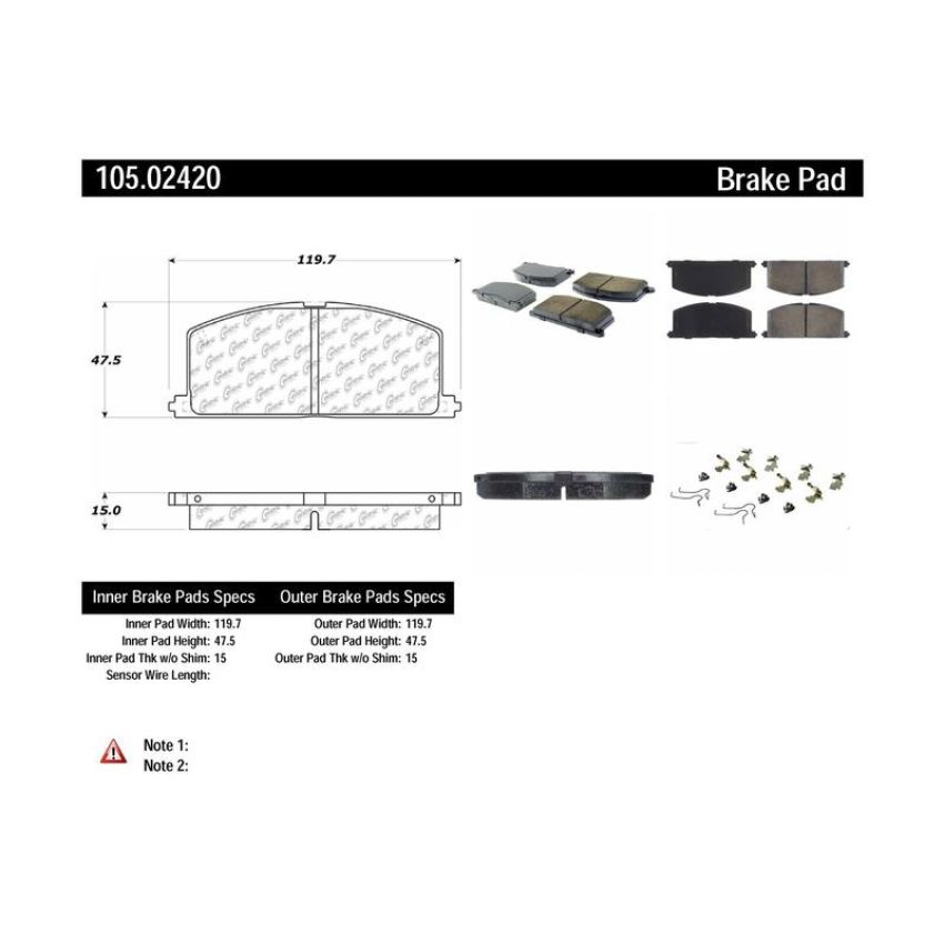 CENTRIC PARTS 105.02420 Posi Quiet Ceramic Brake Pads with Shims and Hardware
