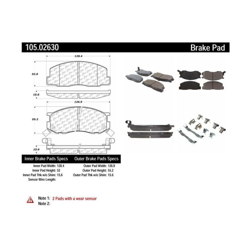 CENTRIC PARTS 105.02630 Posi Quiet Ceramic Brake Pads with Shims and Hardware