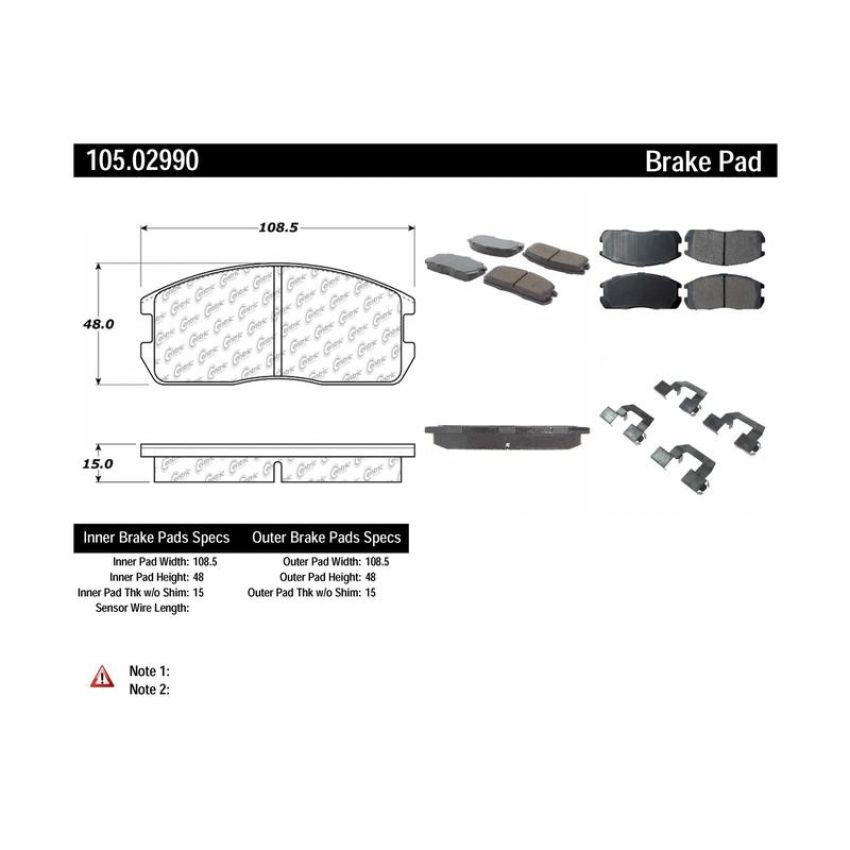 CENTRIC PARTS 105.02990 Posi Quiet Ceramic Brake Pads with Shims and Hardware