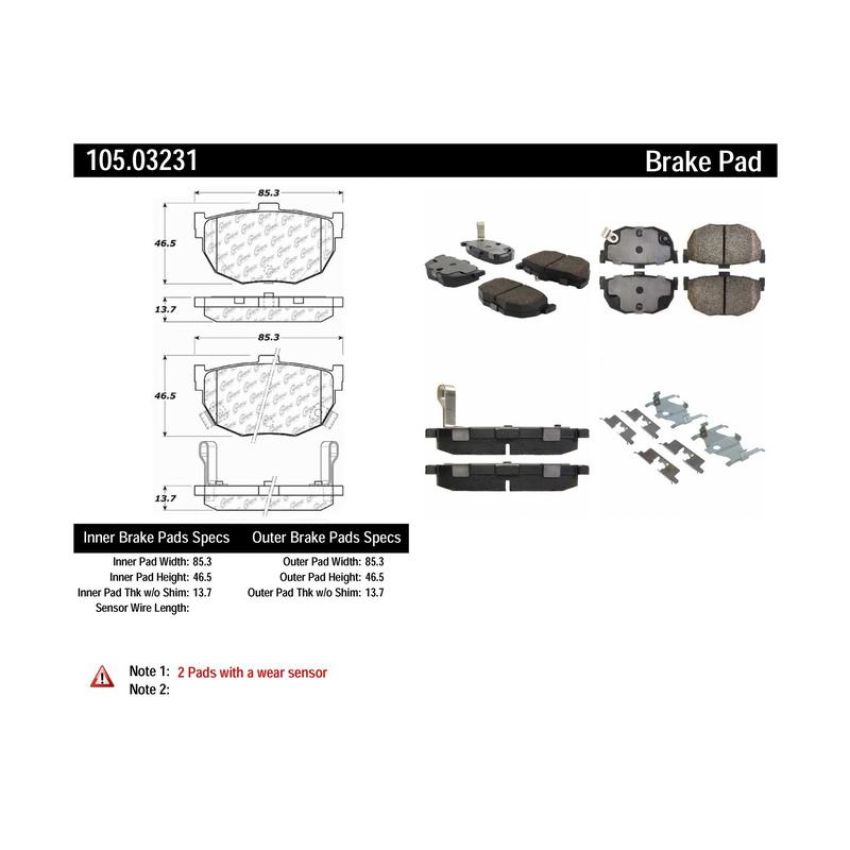 CENTRIC PARTS 105.03231 Posi Quiet Ceramic Brake Pads with Shims and Hardware