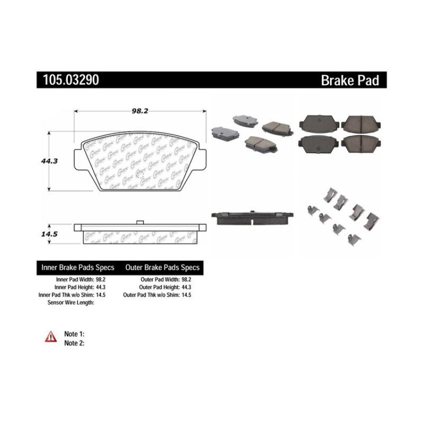 CENTRIC PARTS 105.03290 Posi Quiet Ceramic Brake Pads with Shims and Hardware
