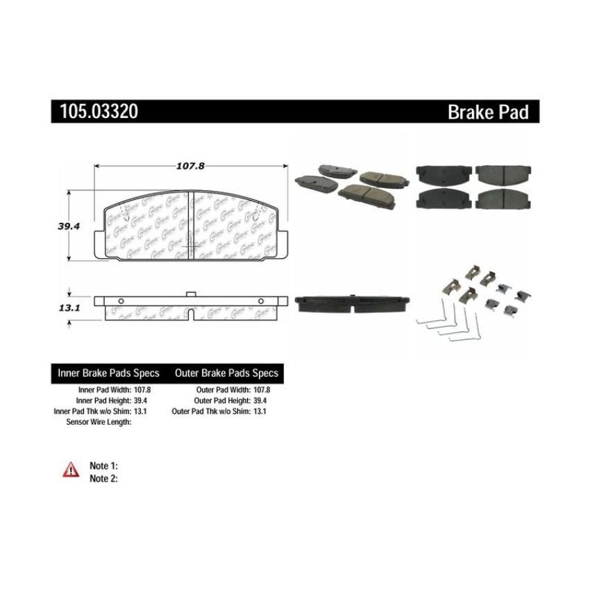 CENTRIC PARTS 105.03320 Posi Quiet Ceramic Brake Pads with Shims and Hardware