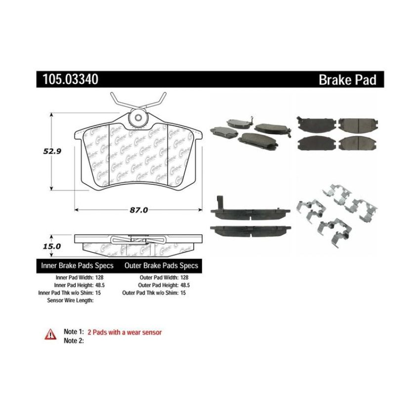 CENTRIC PARTS 105.03340 Posi Quiet Ceramic Brake Pads with Shims and Hardware