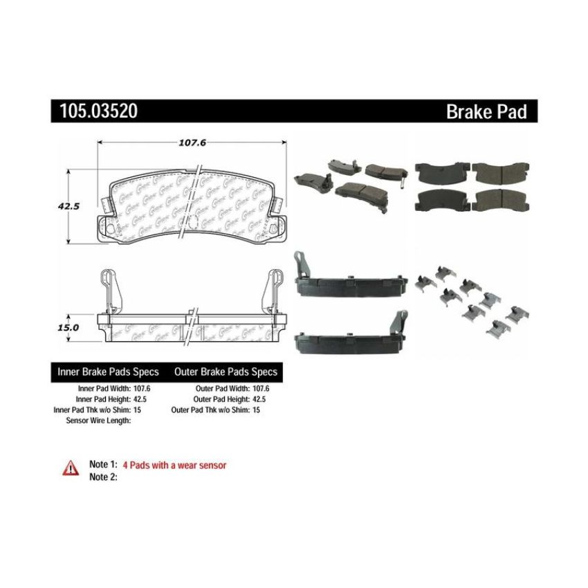 CENTRIC PARTS 105.03520 Posi Quiet Ceramic Brake Pads with Shims and Hardware