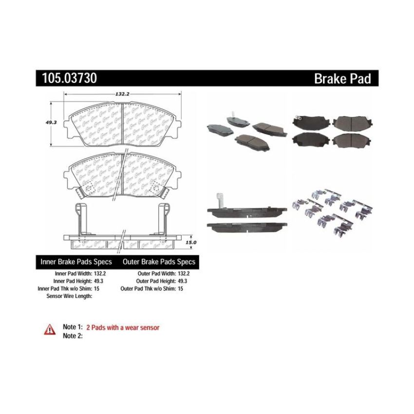 CENTRIC PARTS 105.03730 Posi Quiet Ceramic Brake Pads with Shims and Hardware