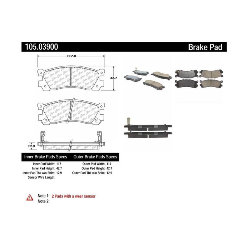 CENTRIC PARTS 105.03900 Posi Quiet Ceramic Brake Pads with Shims