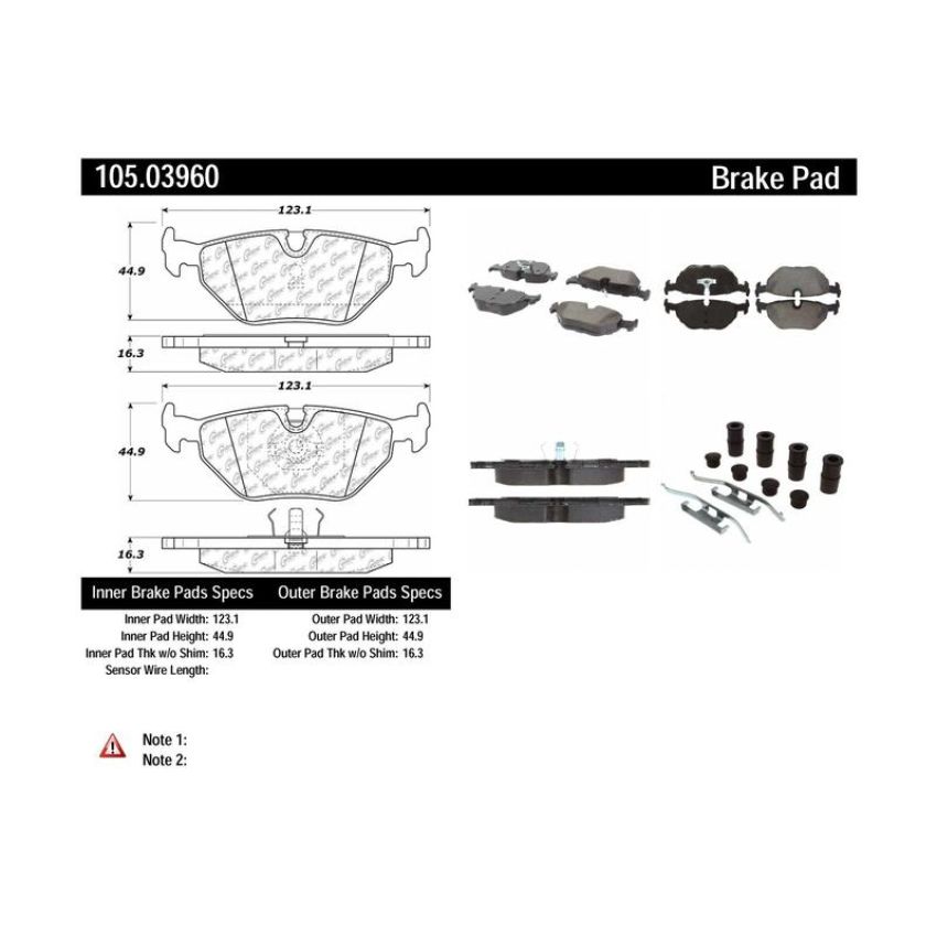 CENTRIC PARTS 105.03960 Posi Quiet Ceramic Brake Pads with Shims and Hardware