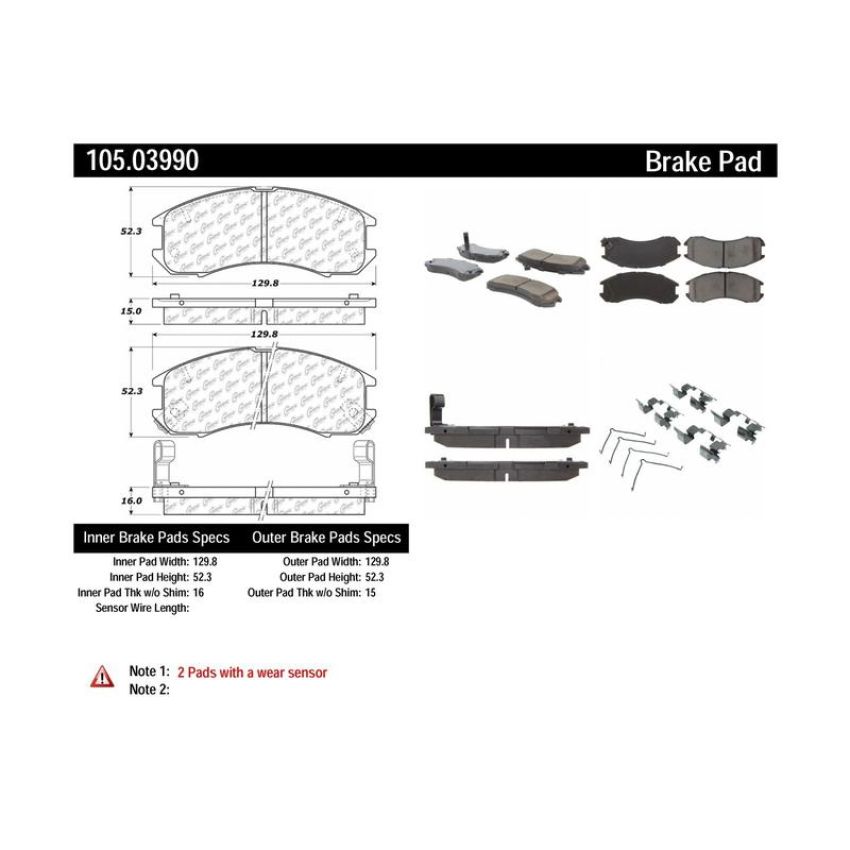 CENTRIC PARTS 105.03990 Posi Quiet Ceramic Brake Pads with Shims and Hardware