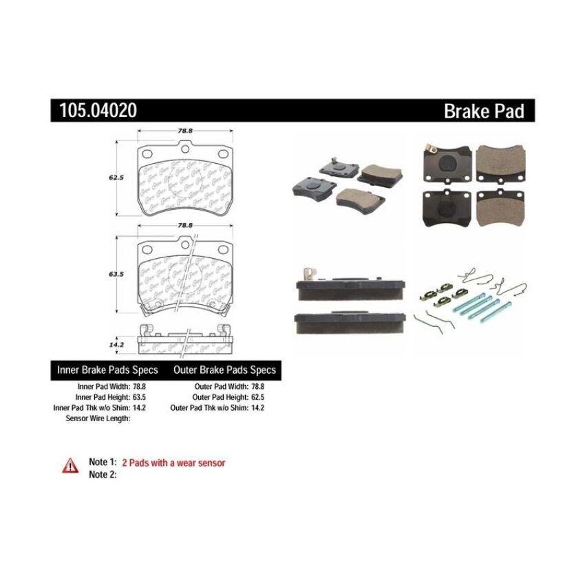 CENTRIC PARTS 105.04020 Posi Quiet Ceramic Brake Pads with Shims and Hardware