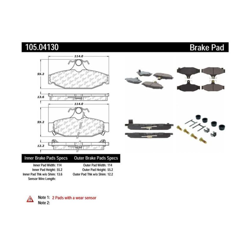 CENTRIC PARTS 105.04130 Posi Quiet Ceramic Brake Pads with Shims and Hardware
