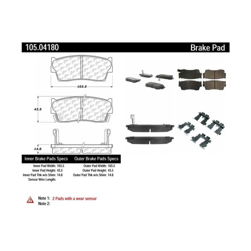 CENTRIC PARTS 105.04180 Posi Quiet Ceramic Brake Pads with Shims and Hardware