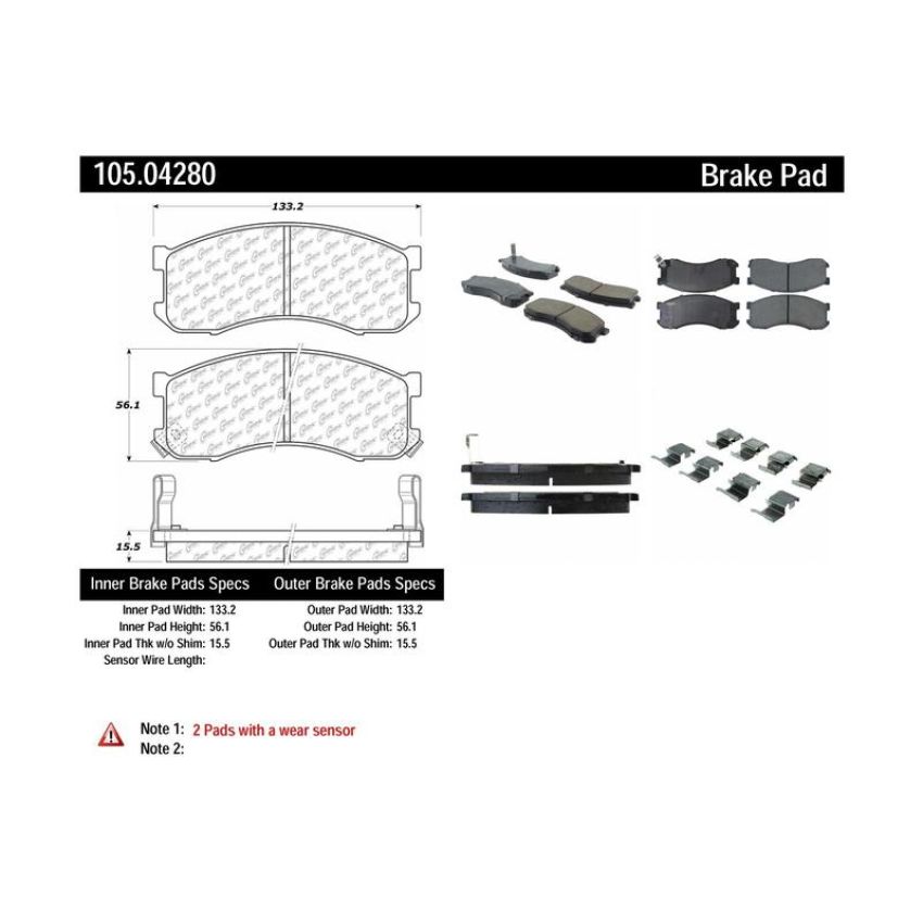 CENTRIC PARTS 105.04280 Posi Quiet Ceramic Brake Pads with Shims and Hardware